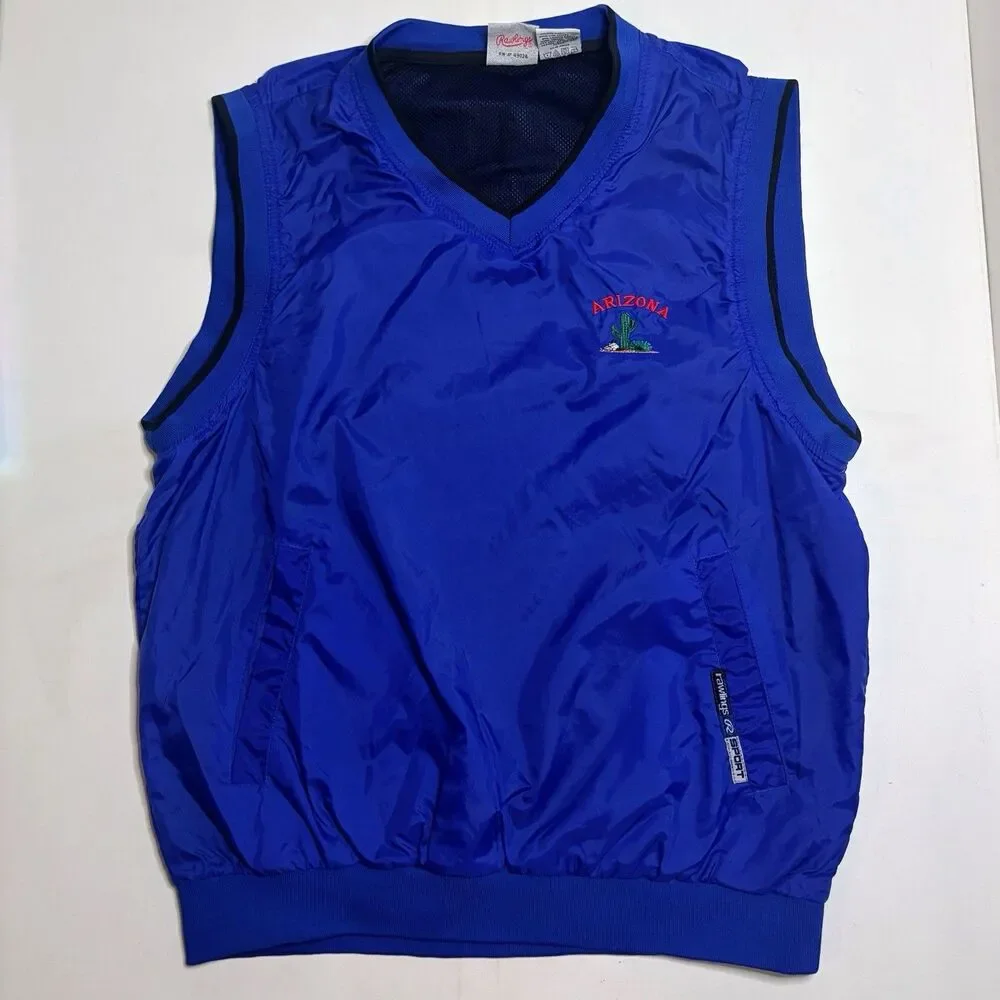 Rawlings Men's Sport Water Repellent Windbreaker Vest Pockets Golf Hiking VTG